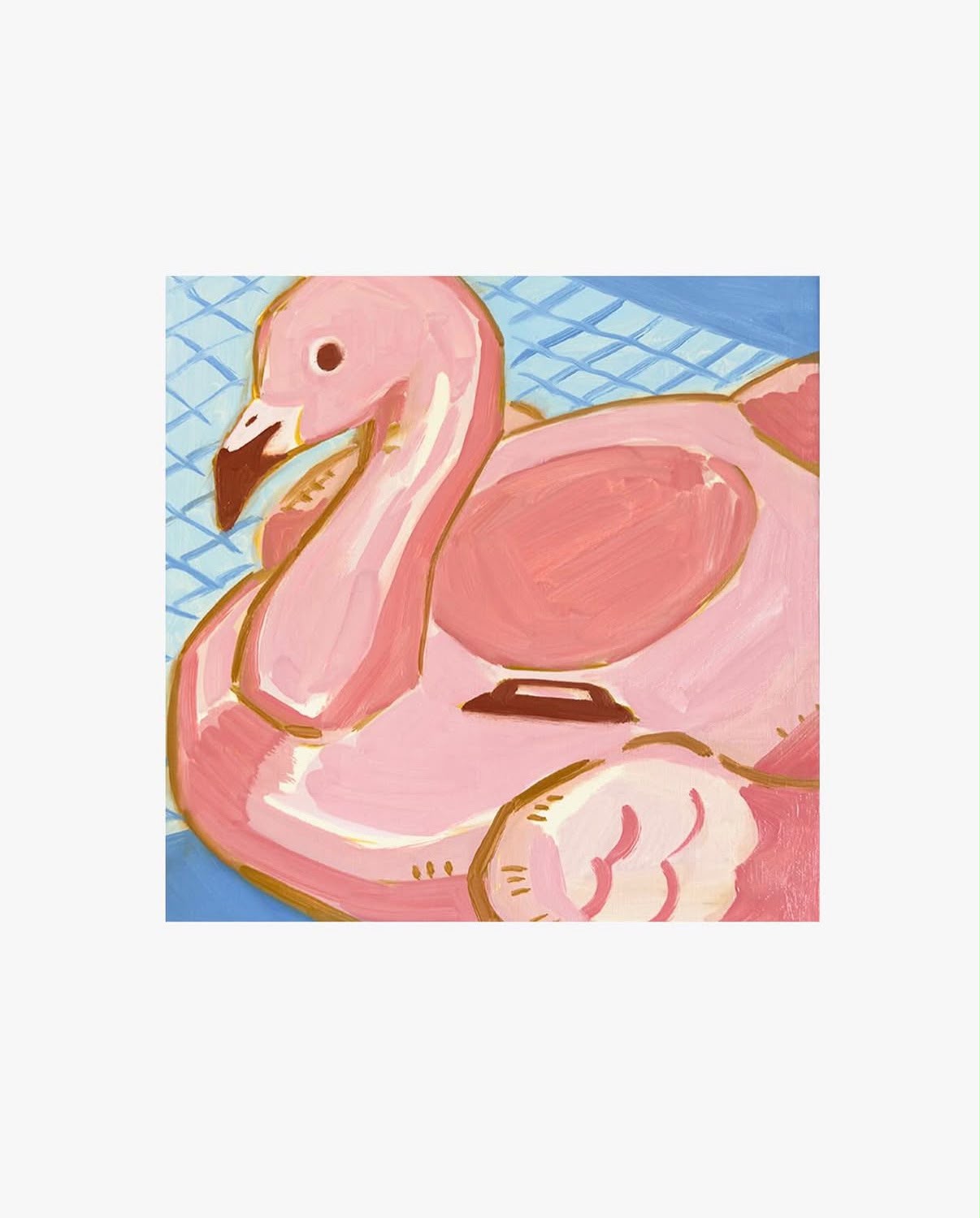 A pink flamingo painted in broad, soft brushstrokes